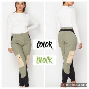 Mint Green Color Block Pants